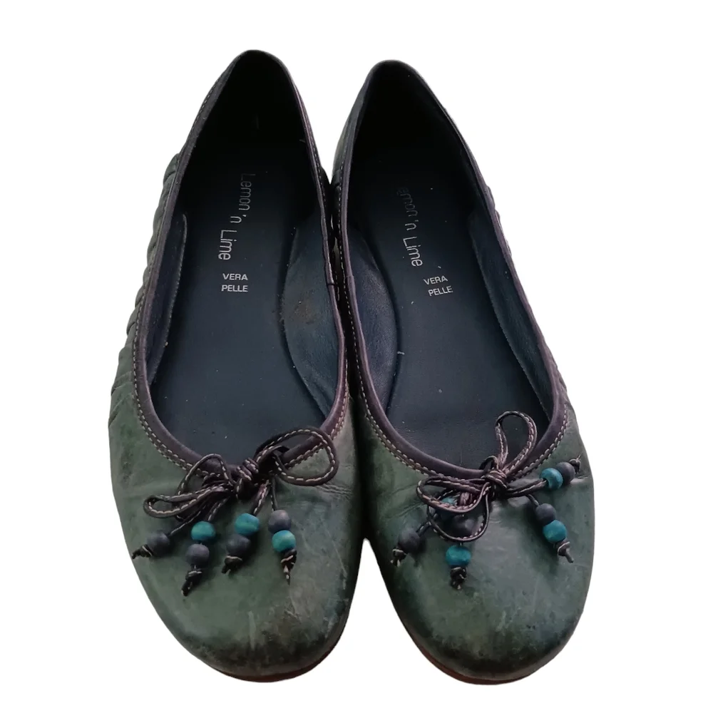 Lemon N Lime Shoe Flats Green Bow Beads Size 9 Romania Casual - Picture 2 of 12